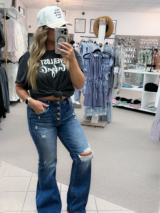 MID RISE BUTTON DOWN FLARE JEANS