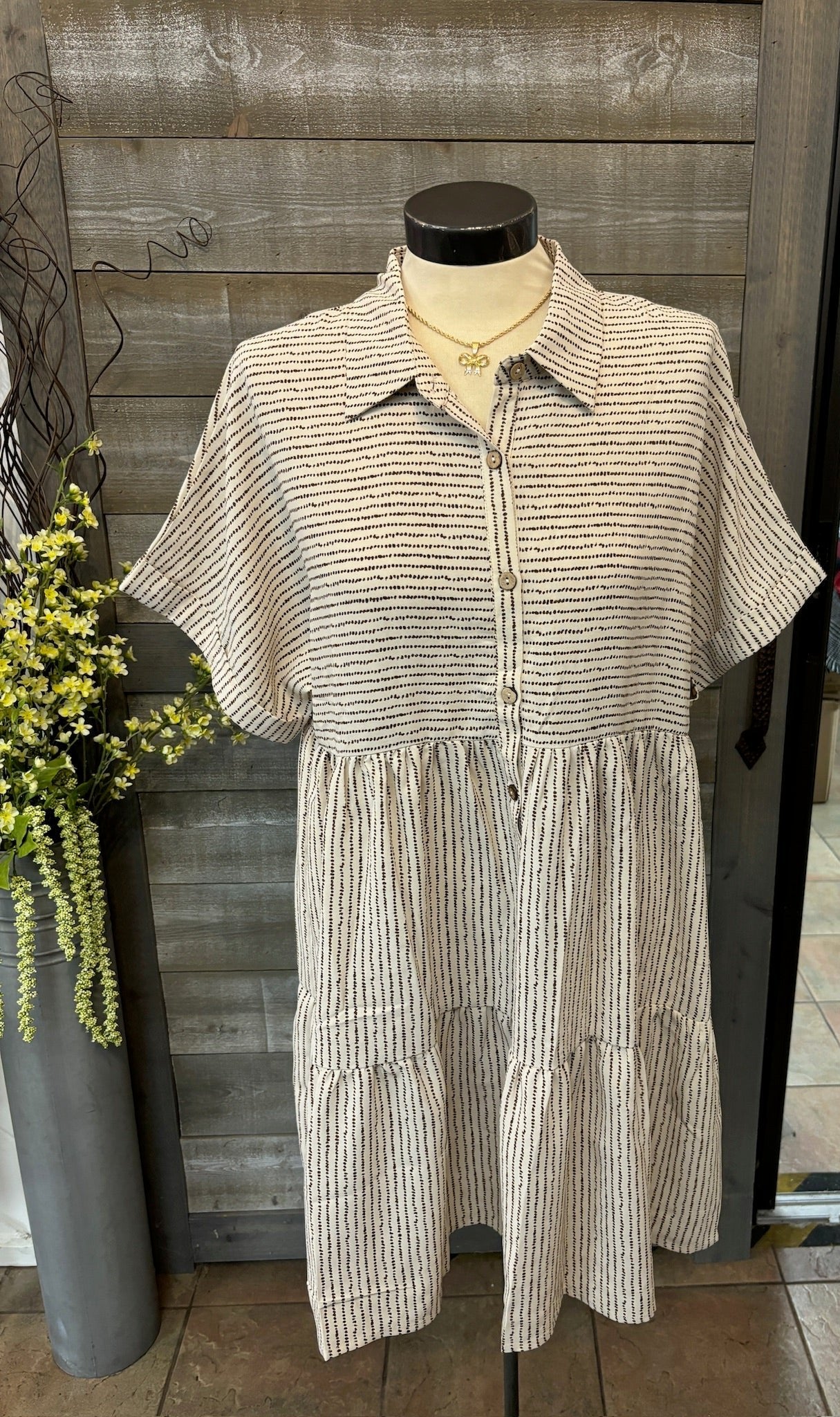 3/4 Button Down Dot Dress