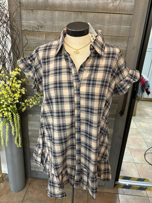 brown and blue plaid dress Blue Brown Plaid Cottagecore Vintage Dress