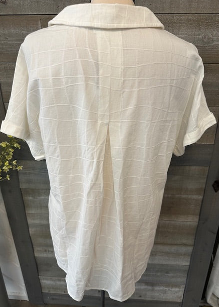 White Textured Button Blouse