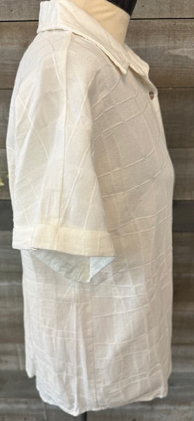 White Textured Button Blouse