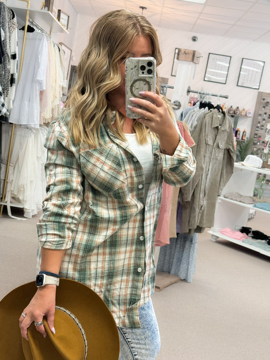 Sage Green Button Down Plaid