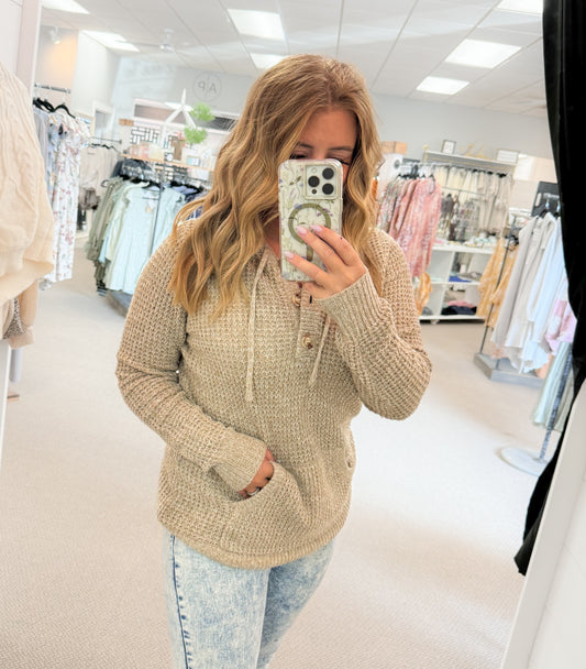 Waffle Knit Hooded Sweater