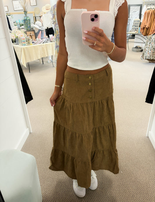 Carmel Boho Corduroy Midi Skirt