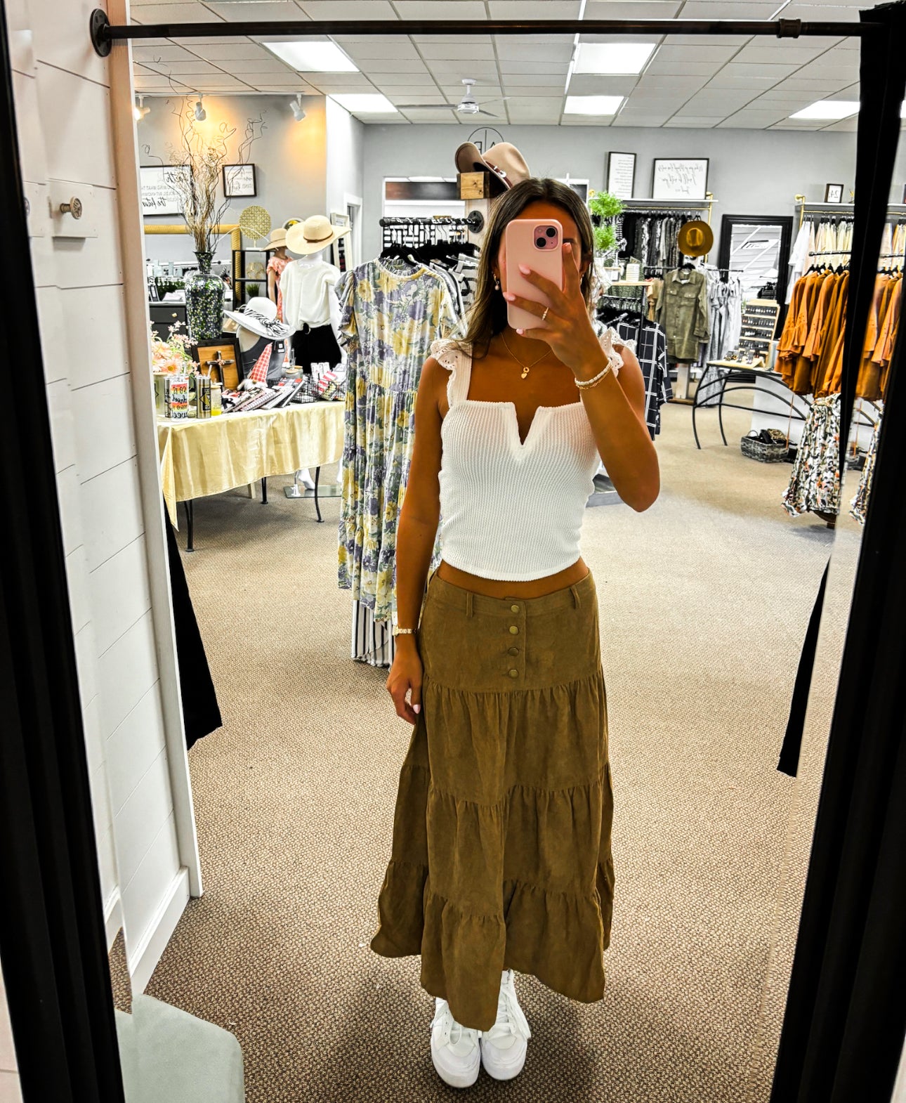 Carmel Boho Corduroy Midi Skirt