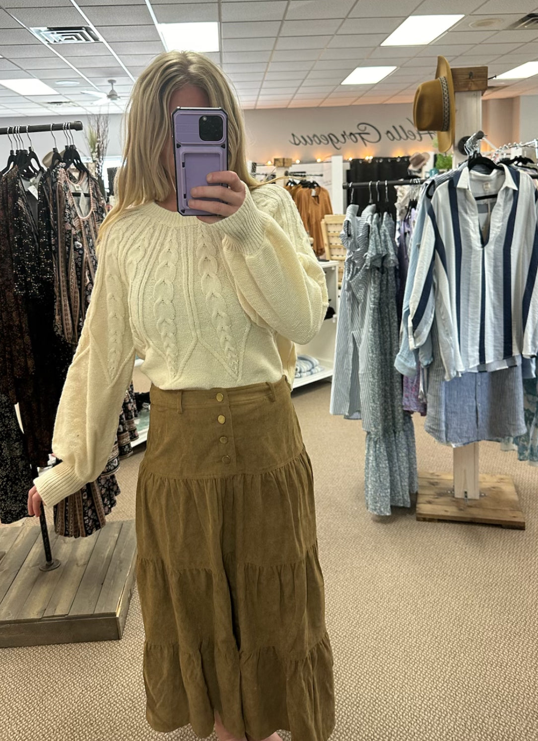 Carmel Boho Corduroy Midi Skirt