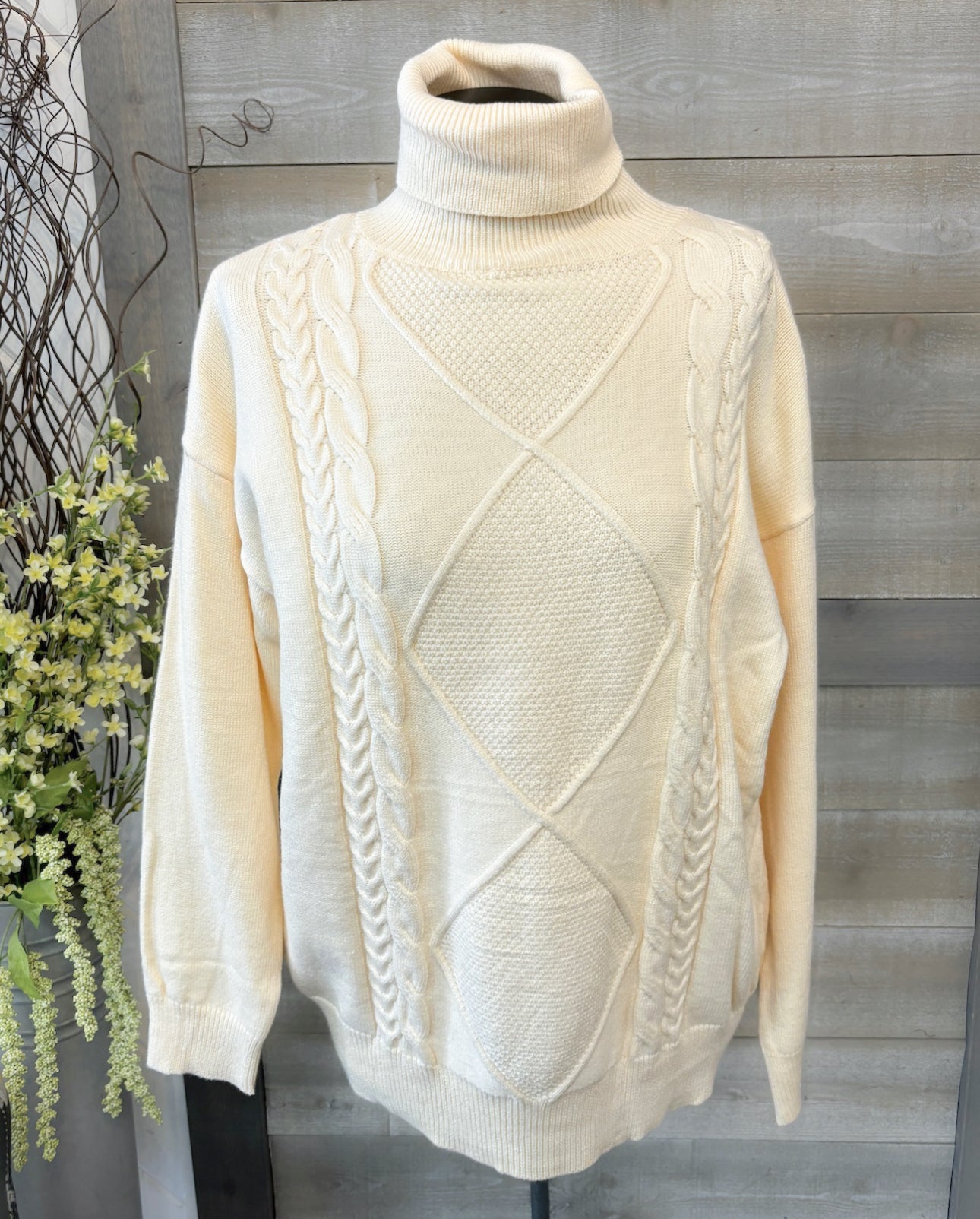 Cream Knit Turtleneck Sweater