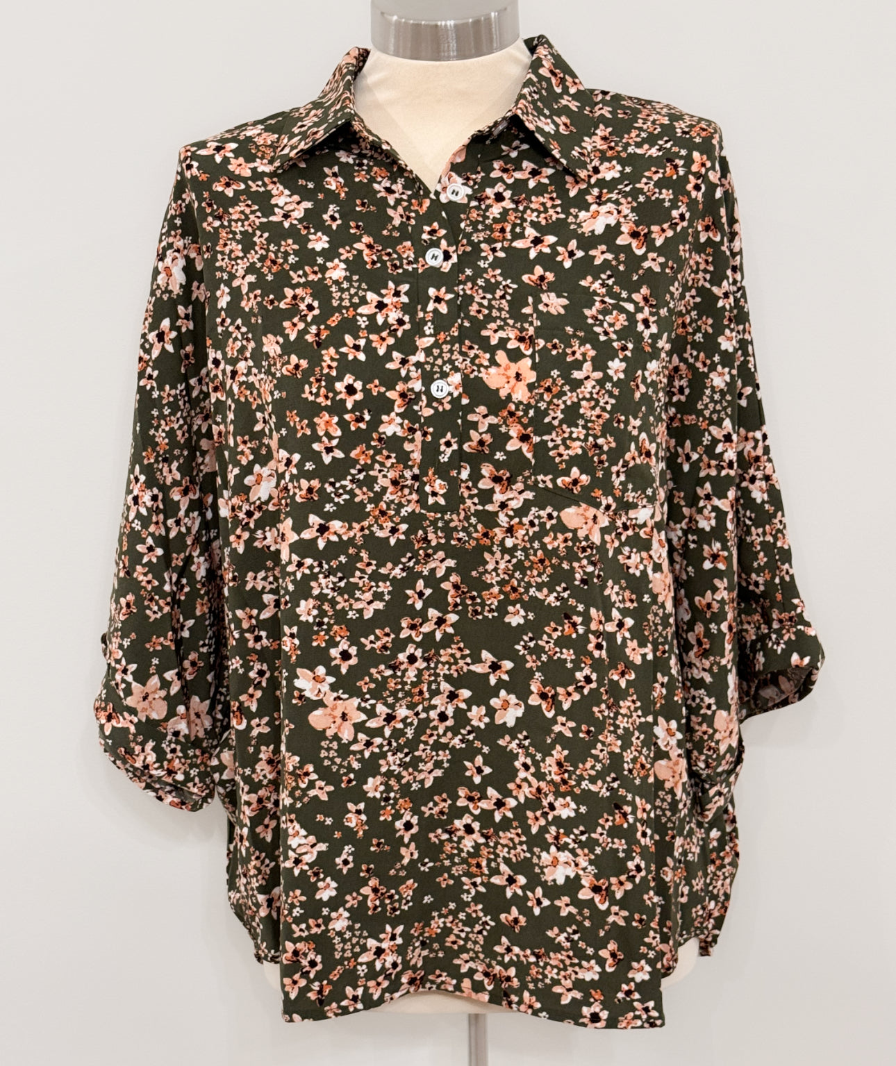 Olive Green Floral Blouse