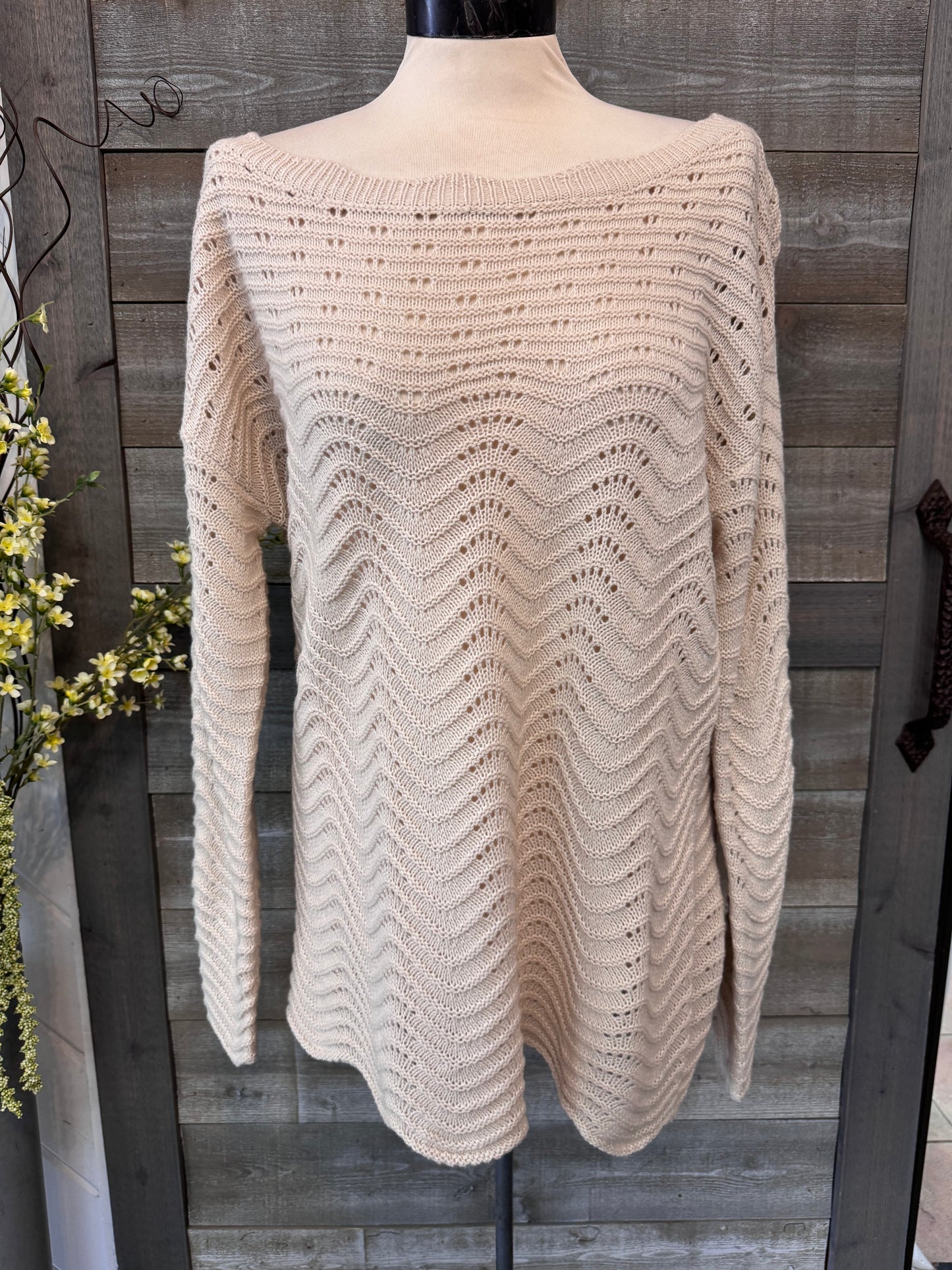 Cream Knit cold shoulder Sweater