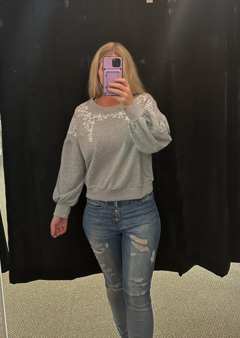 Grey Embroidered Sweatshirt