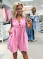 Mineral Wash Sleeveless Knot V Neck Pleated Denim Romper