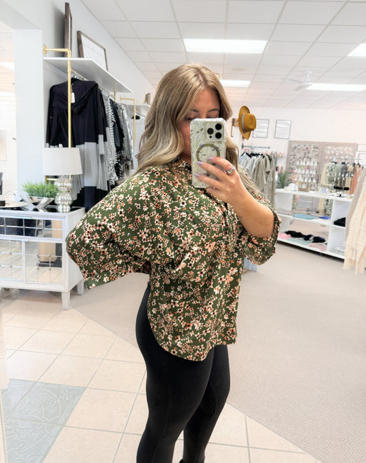 Olive Green Floral Blouse