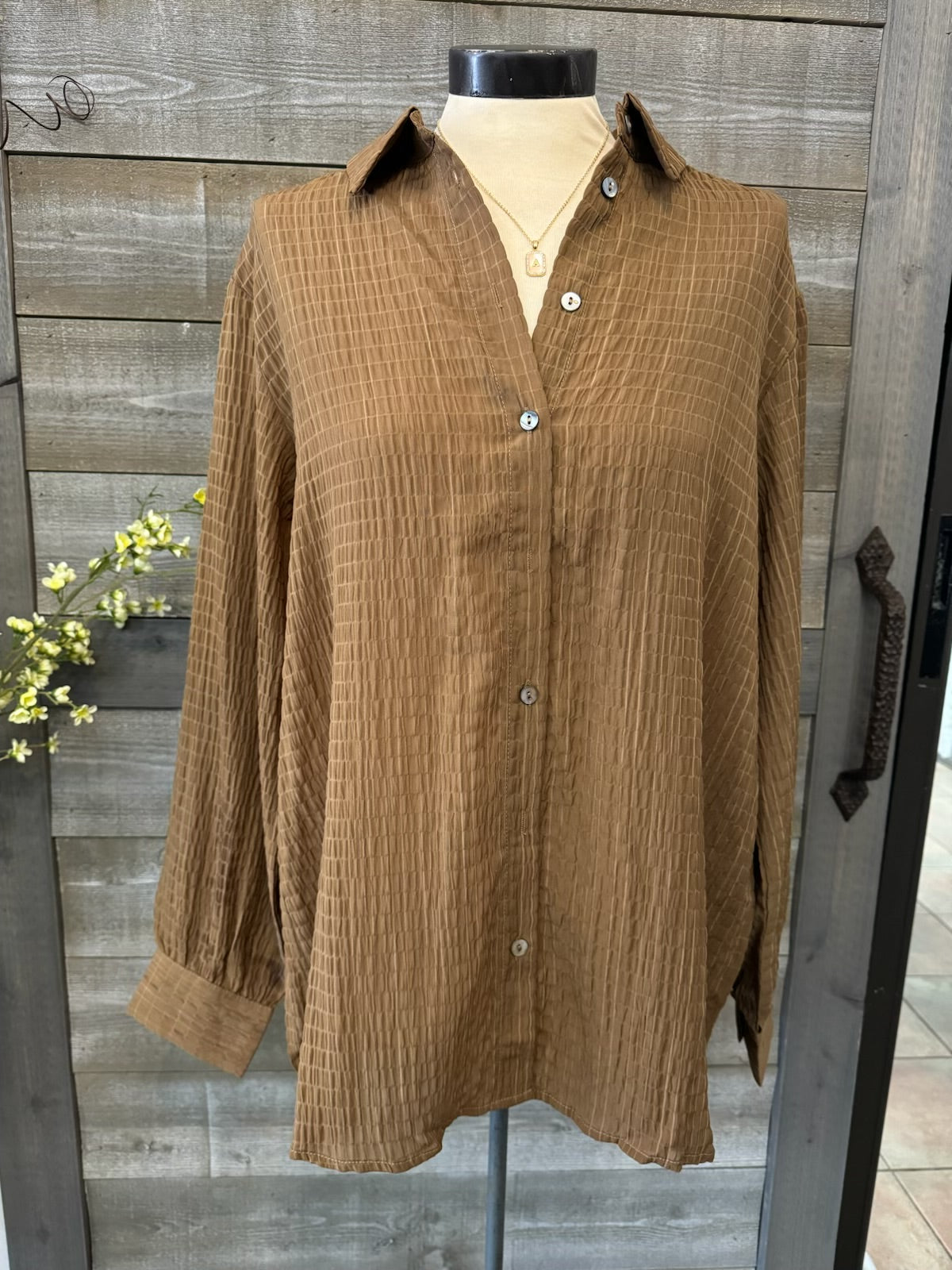 Brown Gauze Button Down