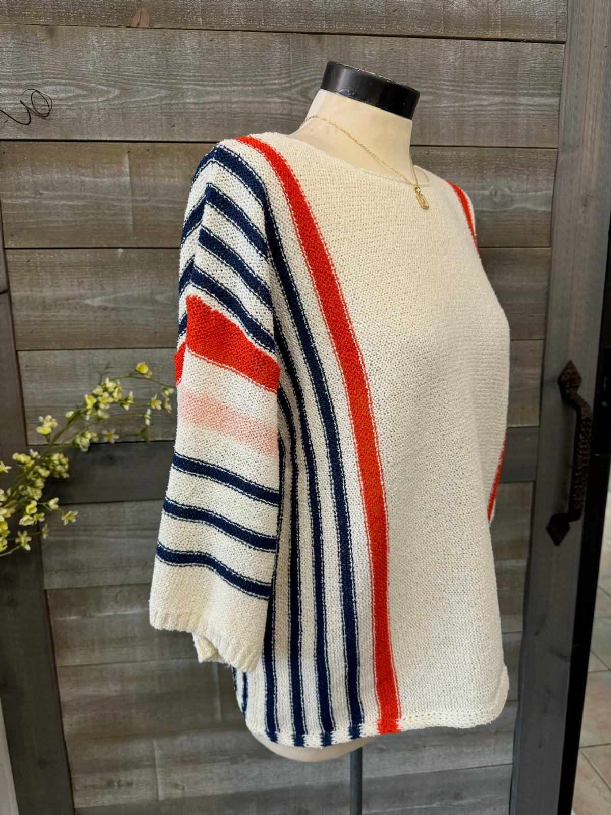 Wide Sleeve Striped Knit Sweater