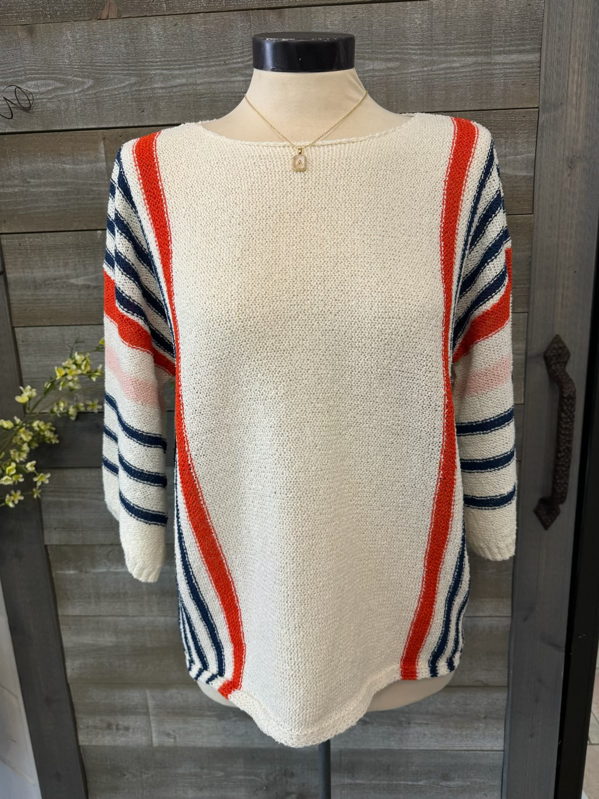 Wide Sleeve Striped Knit Sweater