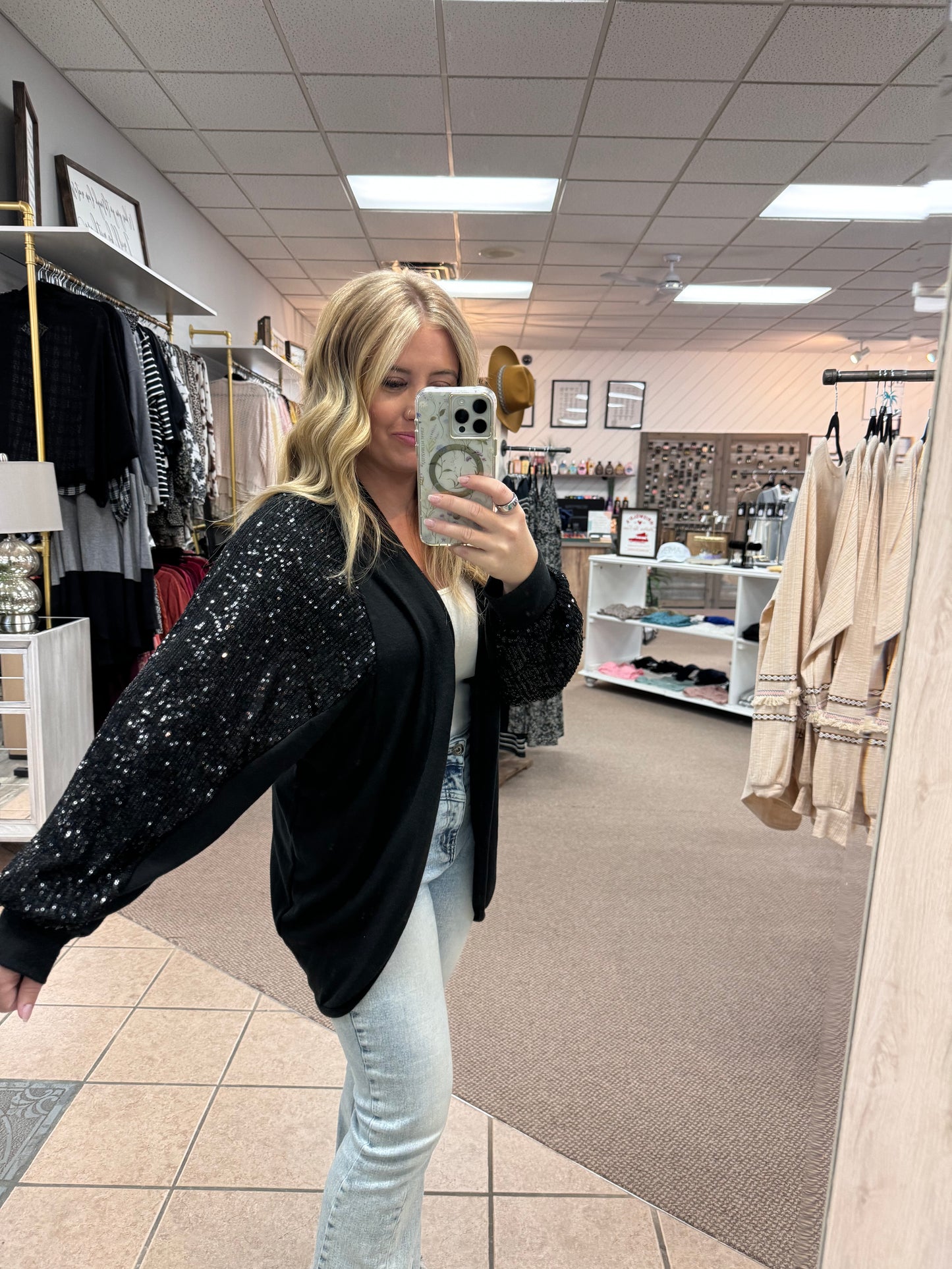 Sequin Sleeve Cardigan