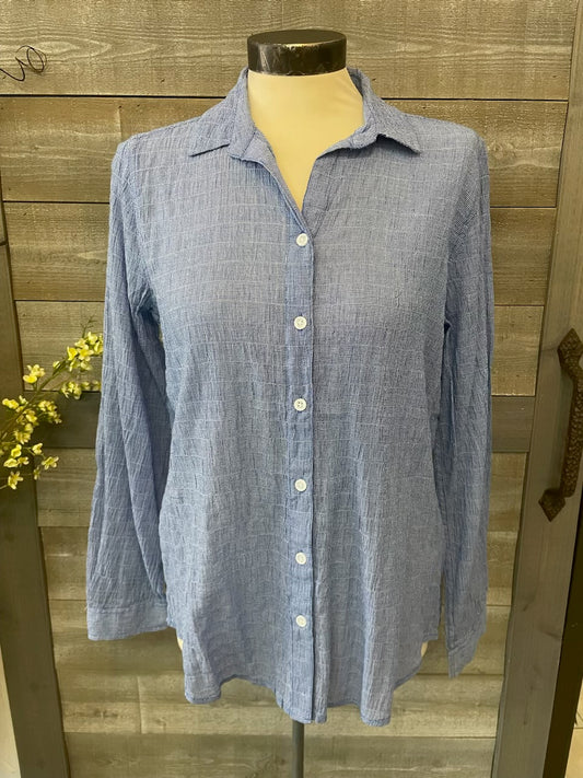 Crinkle Linen Blue Beach Long Sleeve