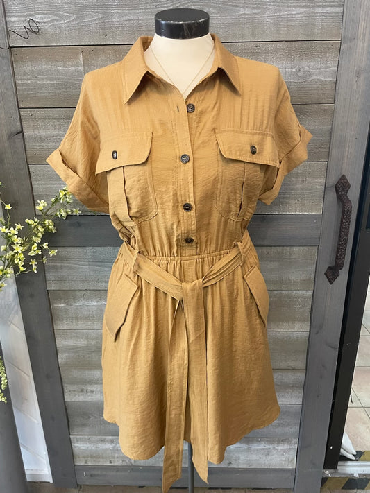 Golden Olive Safari Button Down Dress