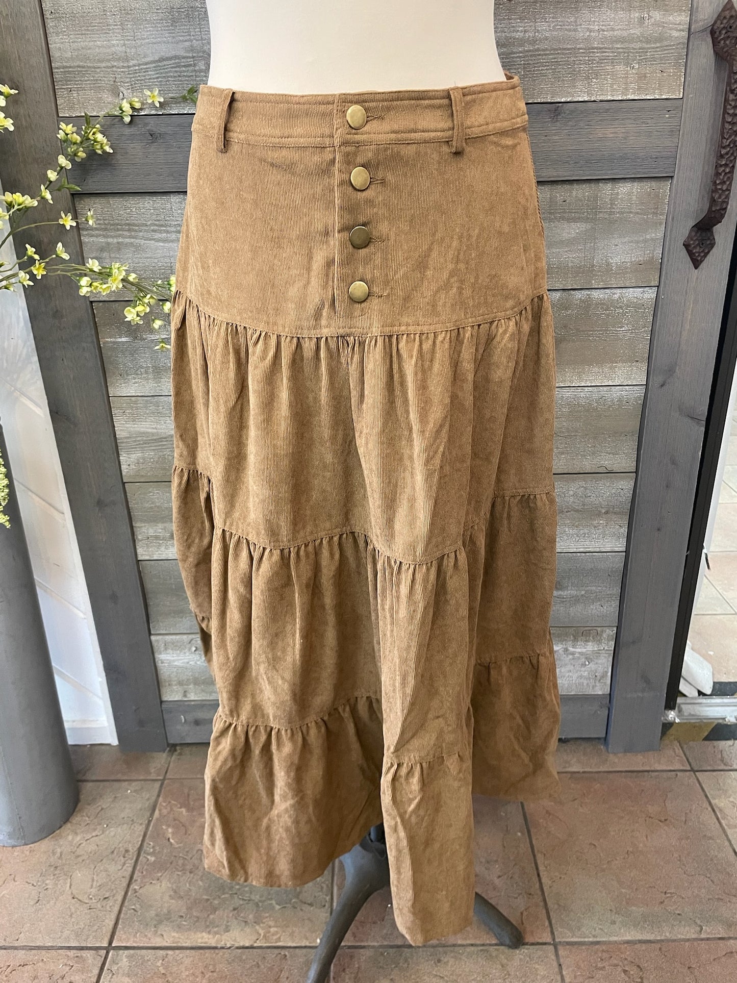 Carmel Boho Corduroy Midi Skirt