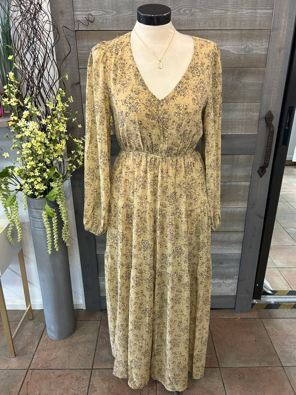 Tan Floral Long Dress