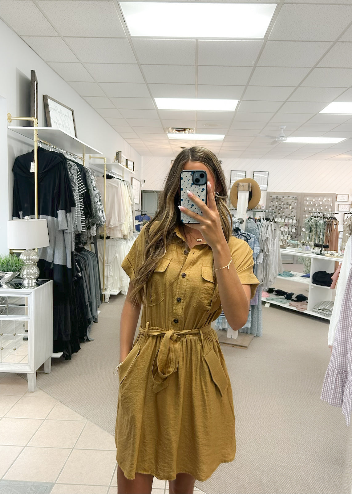 Golden Olive Safari Button Down Dress