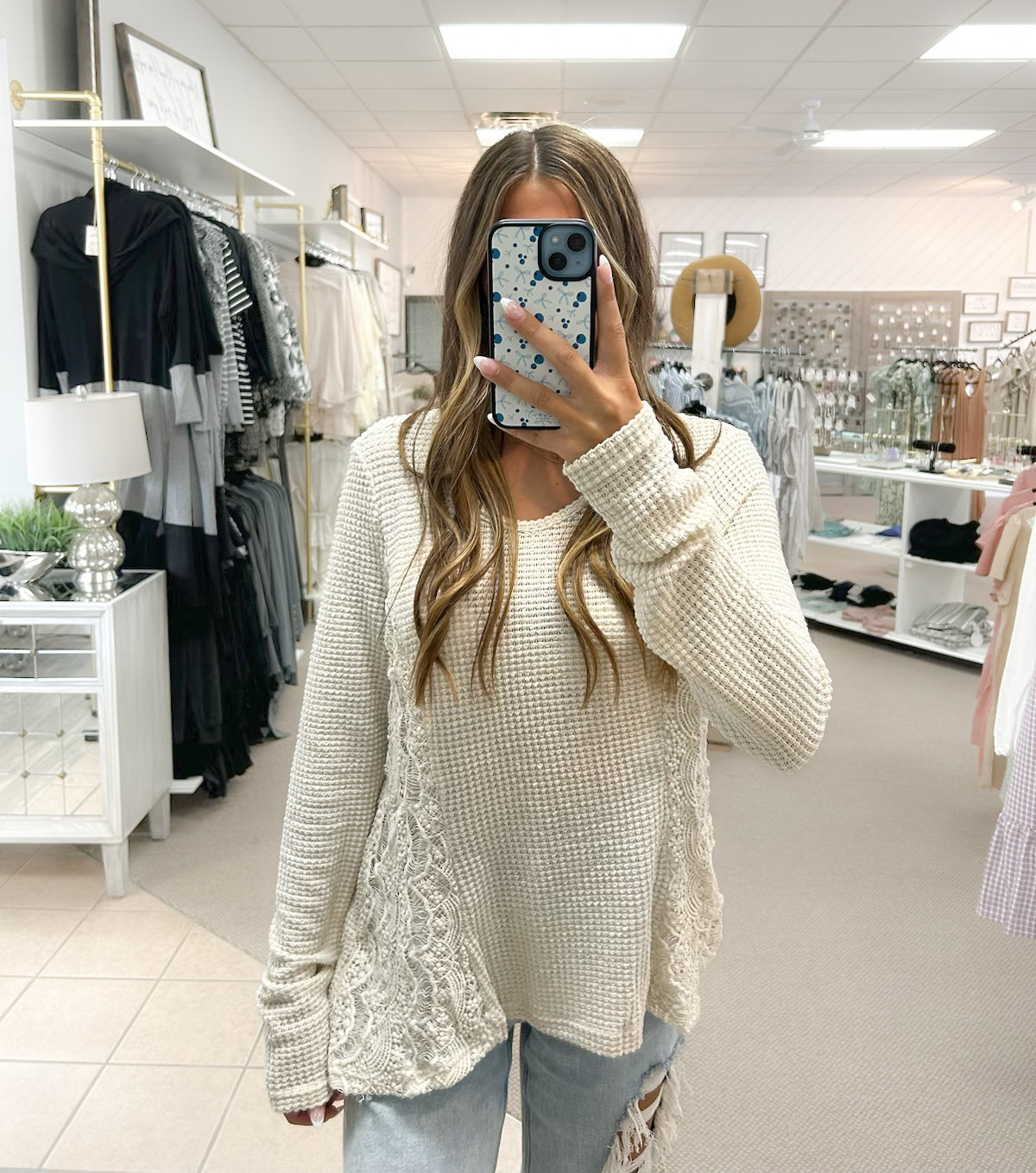 Waffle Side Lace Sweater