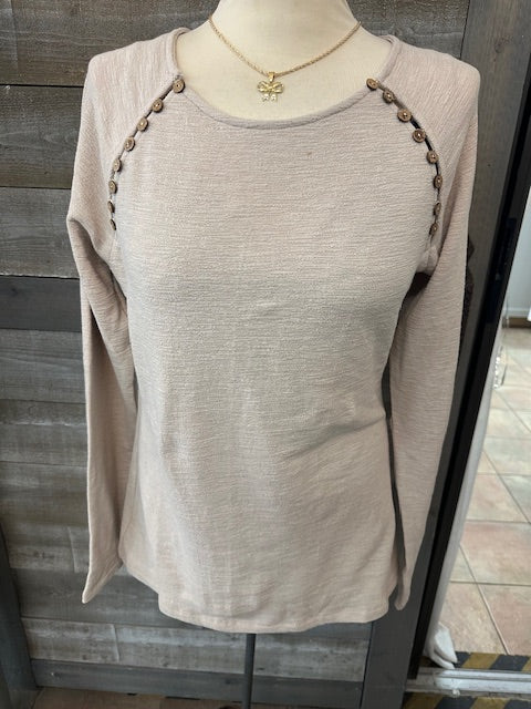 Button Raglan Long Sleeve Top