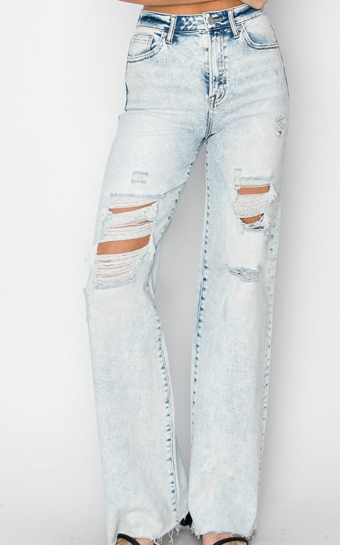 Acid Wash Risen Wide Leg Jeans