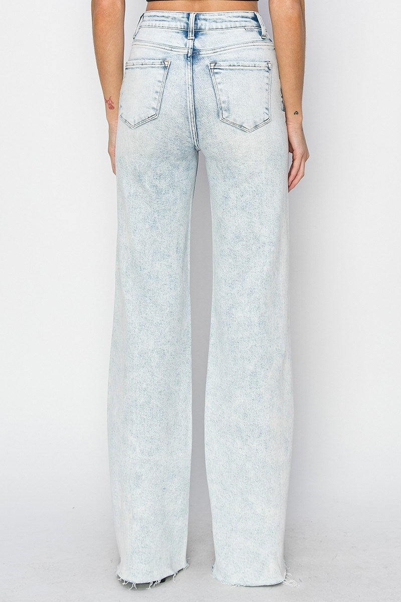 Acid Wash Risen Wide Leg Jeans