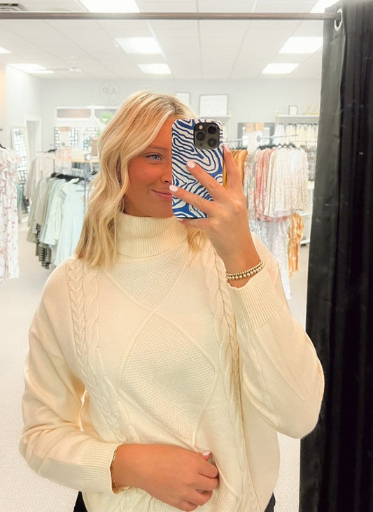 Cream Knit Turtleneck Sweater