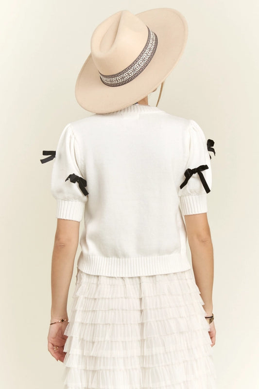 Short Sleeves Lovely Bow Sweater Top