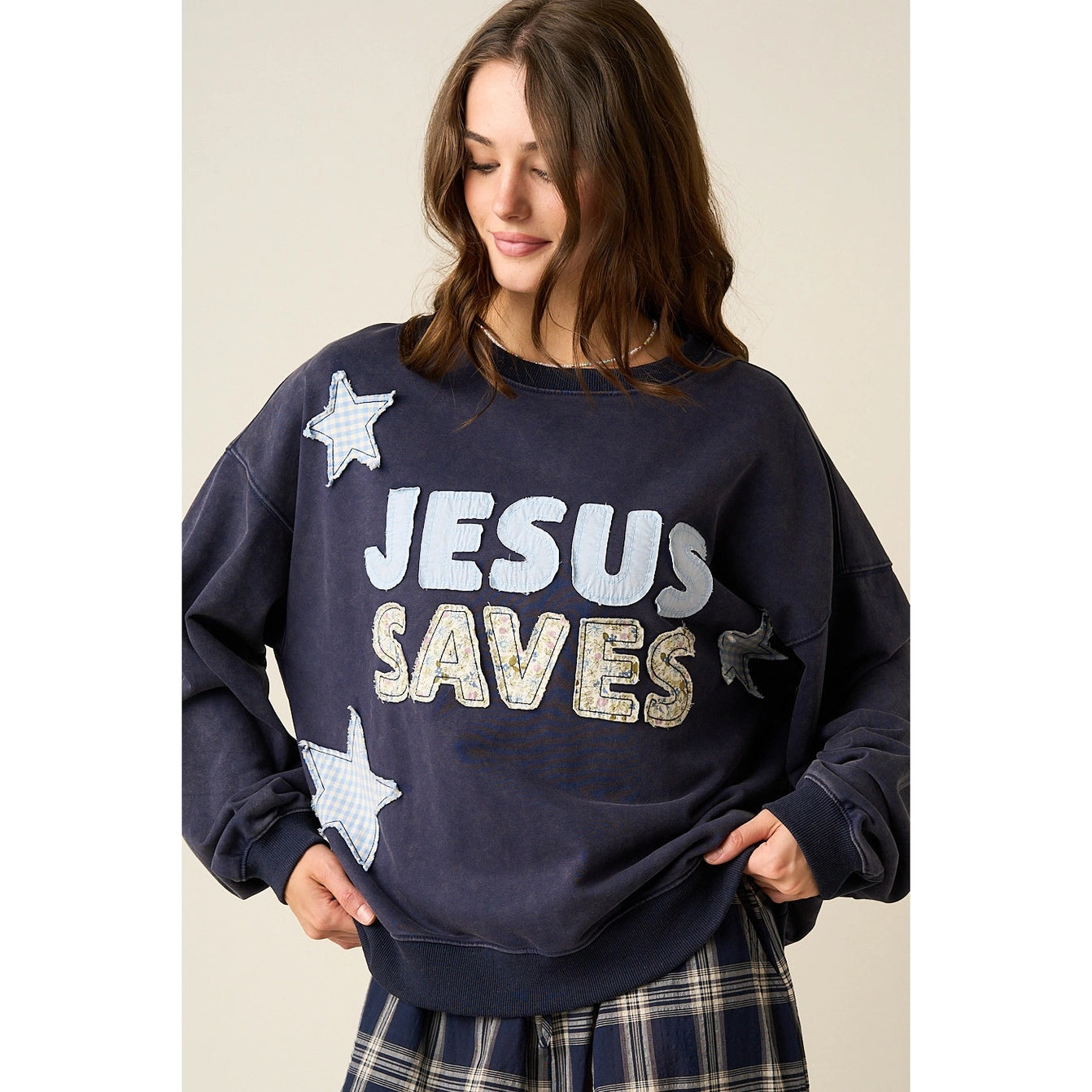 Jesus Saves Patchwork Sweatshirt