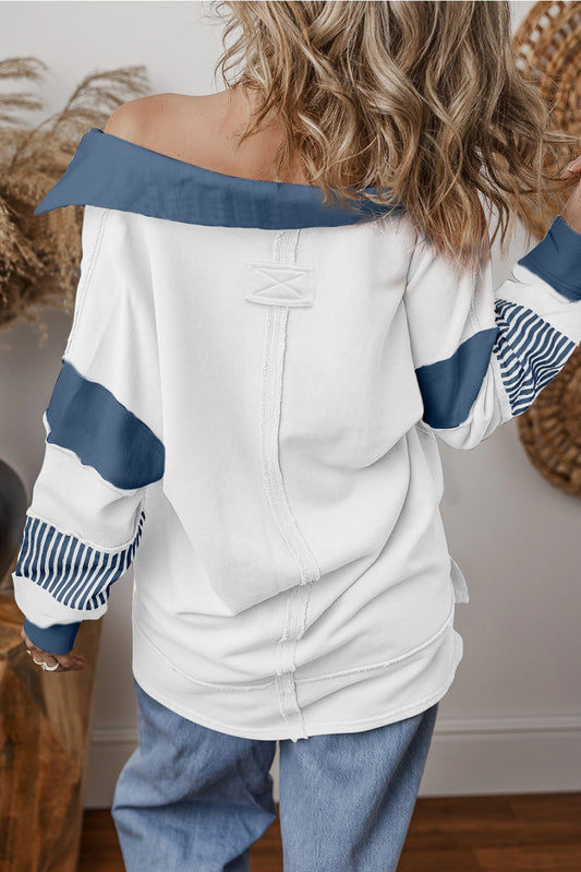 Colorblock Patchwork Striped Collar Sweatshirt