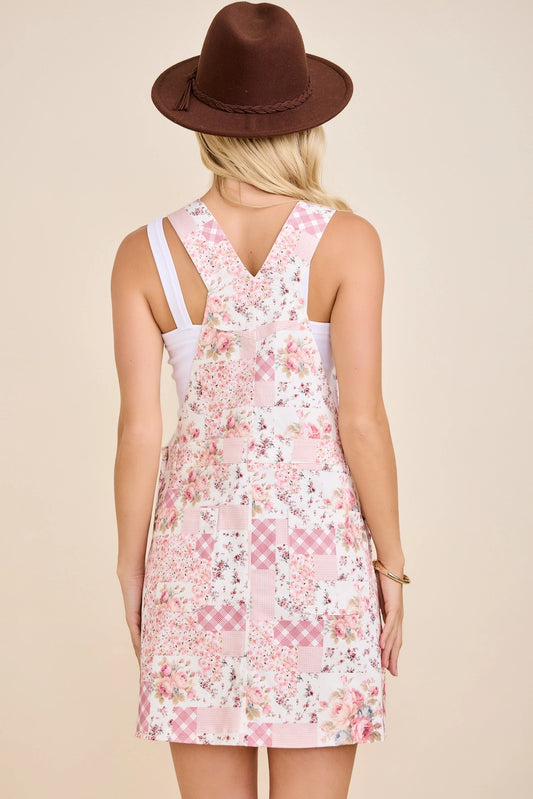 Floral Patchwork Print Overall Mini Dress