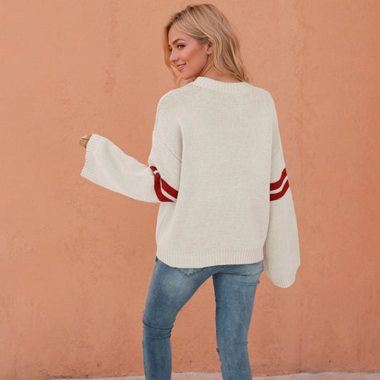 Cream Varsity Heart Sweater