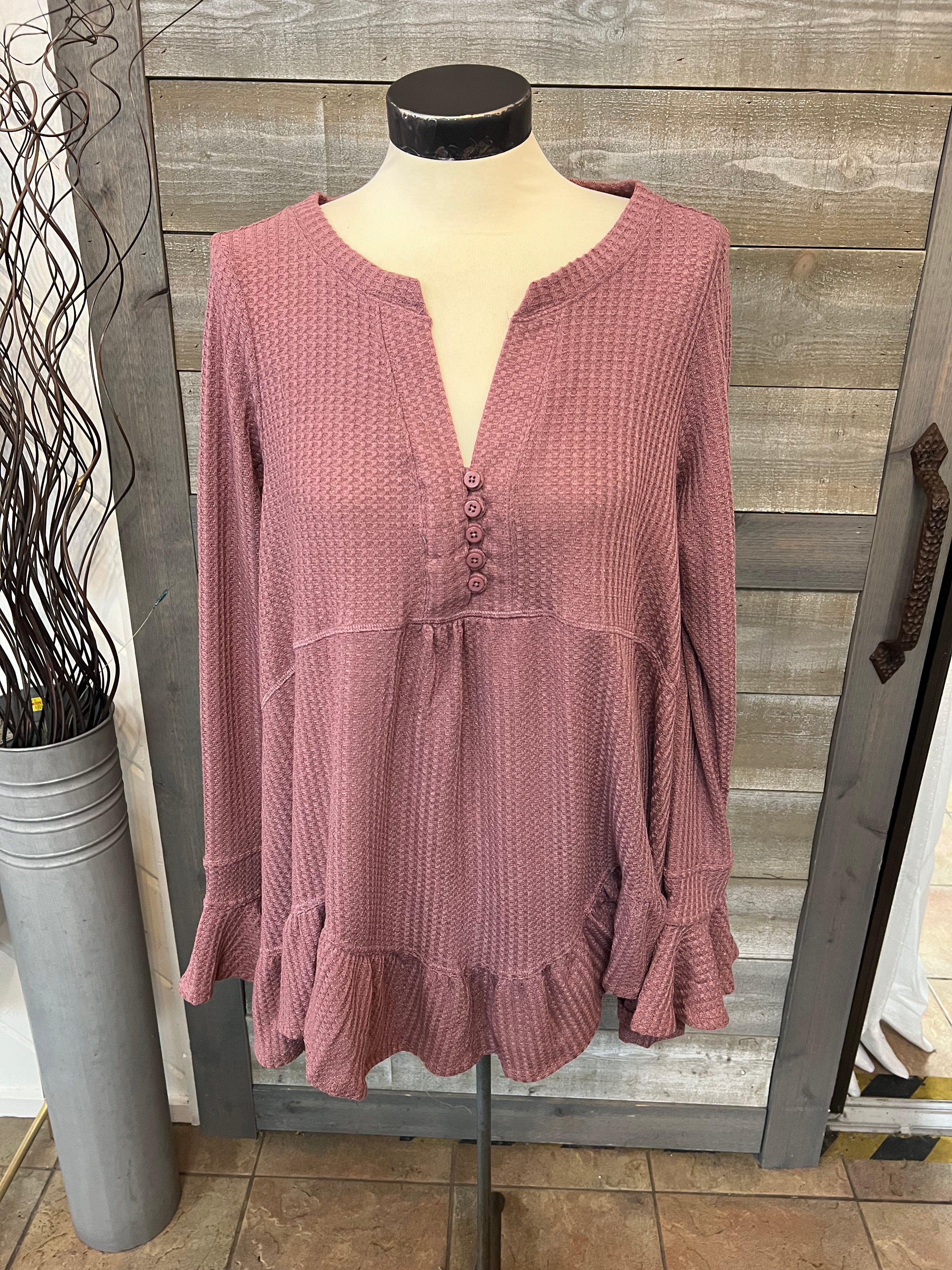 Waffle Knit Bell Sleeve Top