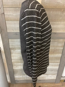 Heather grey striped sweater with pocket