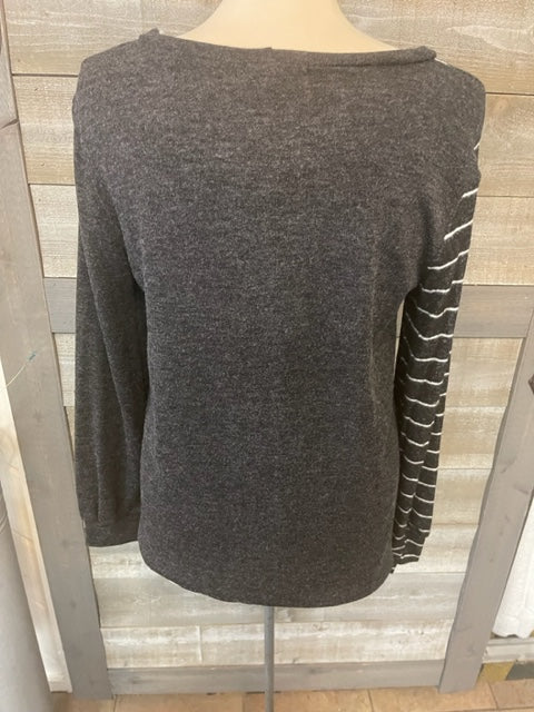 Heather grey striped sweater with pocket