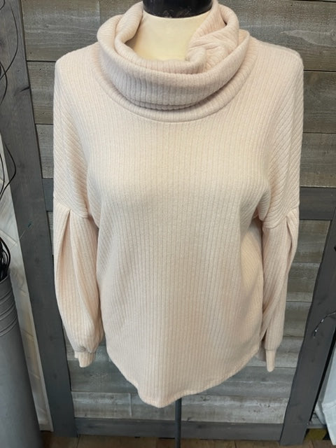 Ivory Cowl Neck Top with Bubble Sleeves
