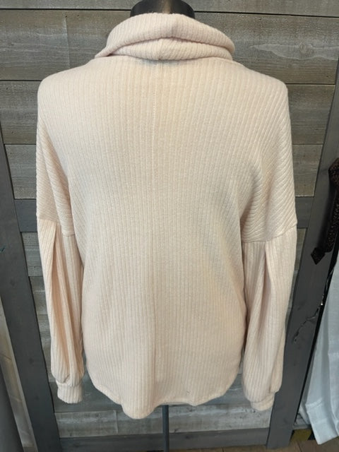 Ivory Cowl Neck Top with Bubble Sleeves