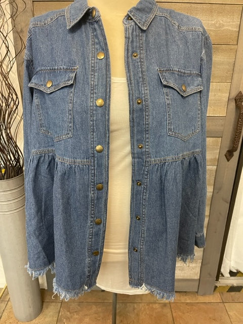 Denim Distressed Hem Shirt