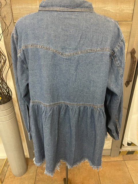 Denim Distressed Hem Shirt