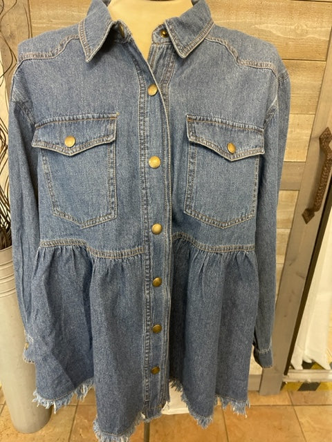 Denim Distressed Hem Shirt