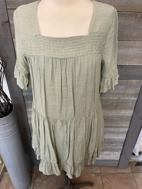 Smocked Short Sleeve Dress